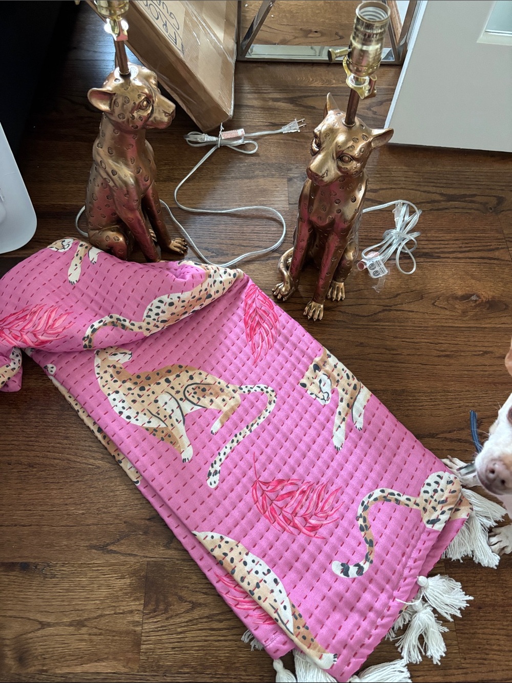 Pink Leopard Print Quilted Throw with Tassels